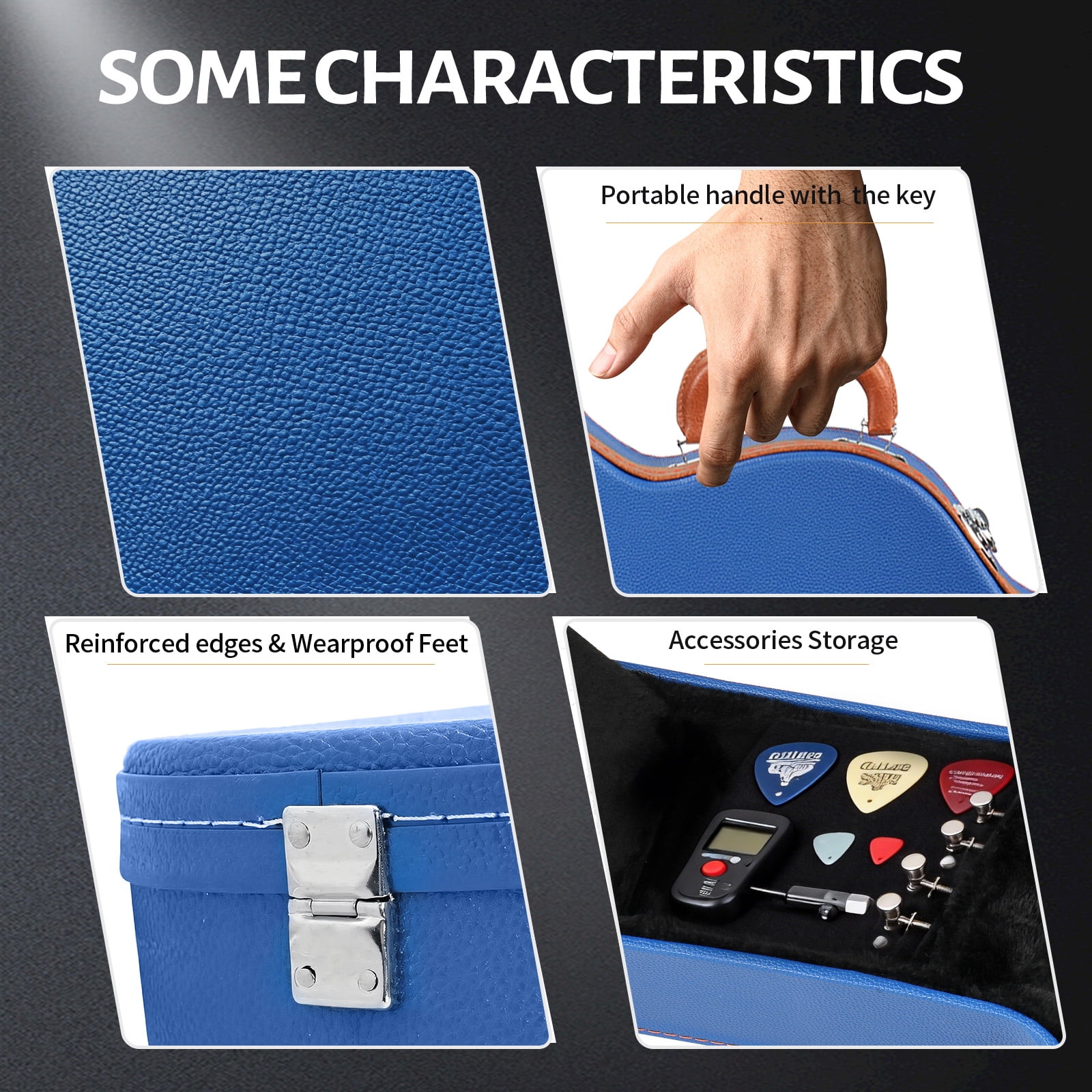 Ktaxon Electric Guitar Hard Case for 335 Style Guitar, Fine-Grain PU Leather Surface, Blue