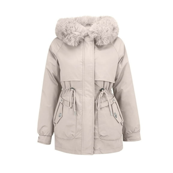 Breezora Women's Long Winter Puffer Coat Warm Thickened Lined Down Alternative Detachable Hooded Parka Jacket L Size Beige