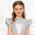 thumbnail image 7 of iiniim Girls Sparkle Sequin Dance Shirt Ruffle Sleeveless Crop Top For Jazz Hip-hop Stage Performance Silver 12, 7 of 7