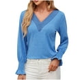 thumbnail image 1 of tarylea Tops for Women V Neck Elastic Ruffled Cinch Sleeve Blouse Solid Color Loose Tops Casual Dressy Trendy Fall Tops, 1 of 8