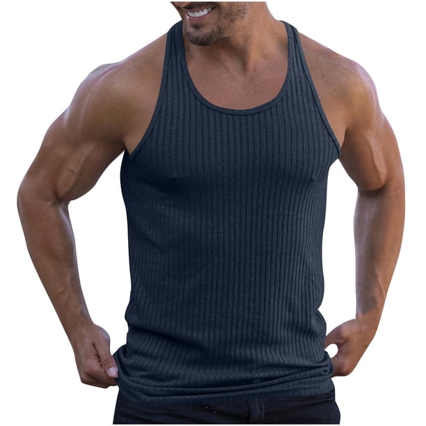 pstuiky Camisetas sin mangas para hombre, Jersey deportivo informal de cuello redondo para hombre, de secado rápido, liso, a la moda Camisas de hombre xxxxxl