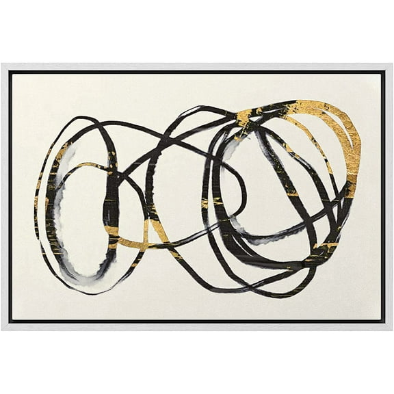wall26 Framed Canvas Print Wall Art Black Gold Urban Paint Stroke Rings Abstract Shapes Illustrations Modern Art Decorative Bohemian Multicolor for Living Room, Bedroom, Office - 24"x36" WH