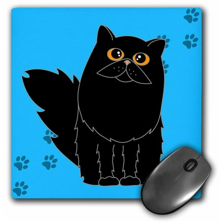 3dRose Black Long-haired / Persian Cat Blue Paw-print ...