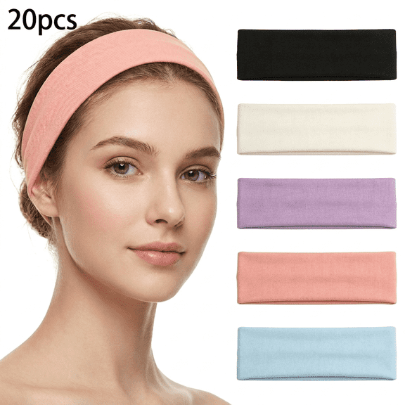 ROSEXIXI Headbands for Women 20pcs Soft  Workout Headbands for Women Elastic Hair Bands for Women's Hair Moisture Wicking Athletic Hairbands for Yoga Fitness Running and Daily Face Washing