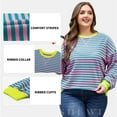thumbnail image 3 of SHEWIN Oversized Sweatshirts for Women Plus Size Pullover 2025 Fashion Stripe Fall Tops Pink Green 5X, 3 of 8