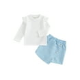 thumbnail image 1 of Gupgi Kids Girl Solid Color Crew Neck Long Sleeve Ribbed Tops Pearl Button Pantskirts, 2Pcs Clothes Set, 1 of 9