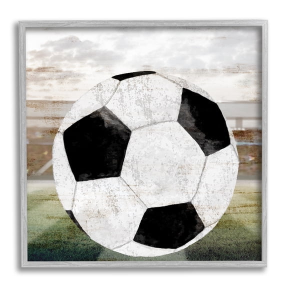 Stupell Industries Rustic Soccer Ball Field Abstract Painting Gray Framed Art Print Wall Art, 12 x 12