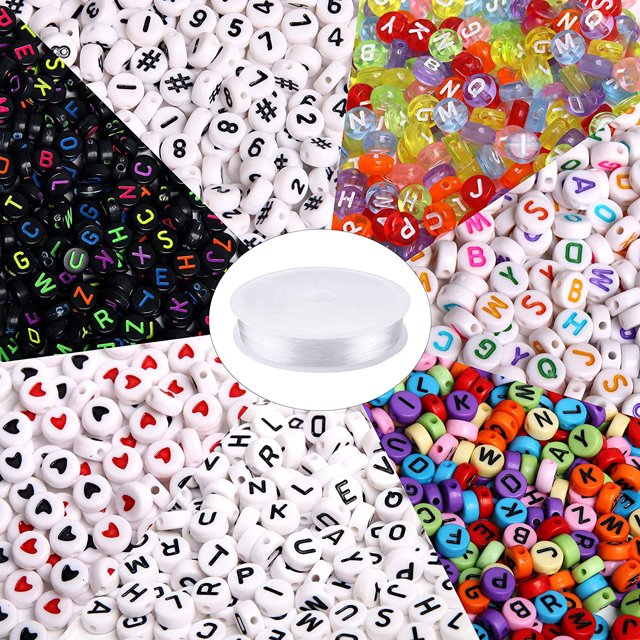 Beads DECYOOL 1900 unidades con números de alfabeto acrílicos de 7 x 4 mm con cordón