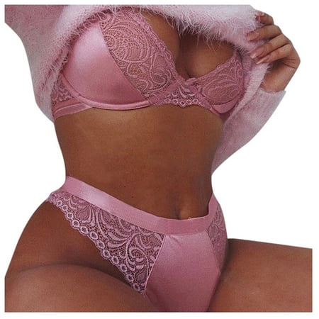 

Qcmgmg Low Waisted Thong Panties for Women T-Back Solid Plus Size Lace Underwear Lingerie Set