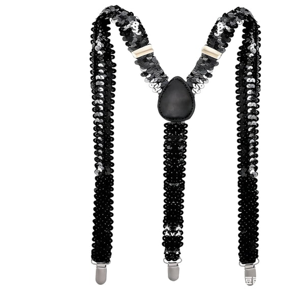 Suspenders Sparkle Sequin Adjustable 3-Clip Y-Back Unisex Elastic Suspenders for Daily Wear & Themed Parties Black One Size