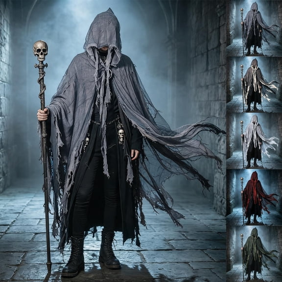 IAJDKMEK Halloween Costume for Adults, Reaper Cloak with Tattered Cape for Cosplay Party