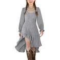 thumbnail image 2 of ATOGUTA Girls Fall Dress Long Sleeve Crew Neck Casual Holiday High Low Hem Dresses Size 5T-14, Gray, 2 of 5