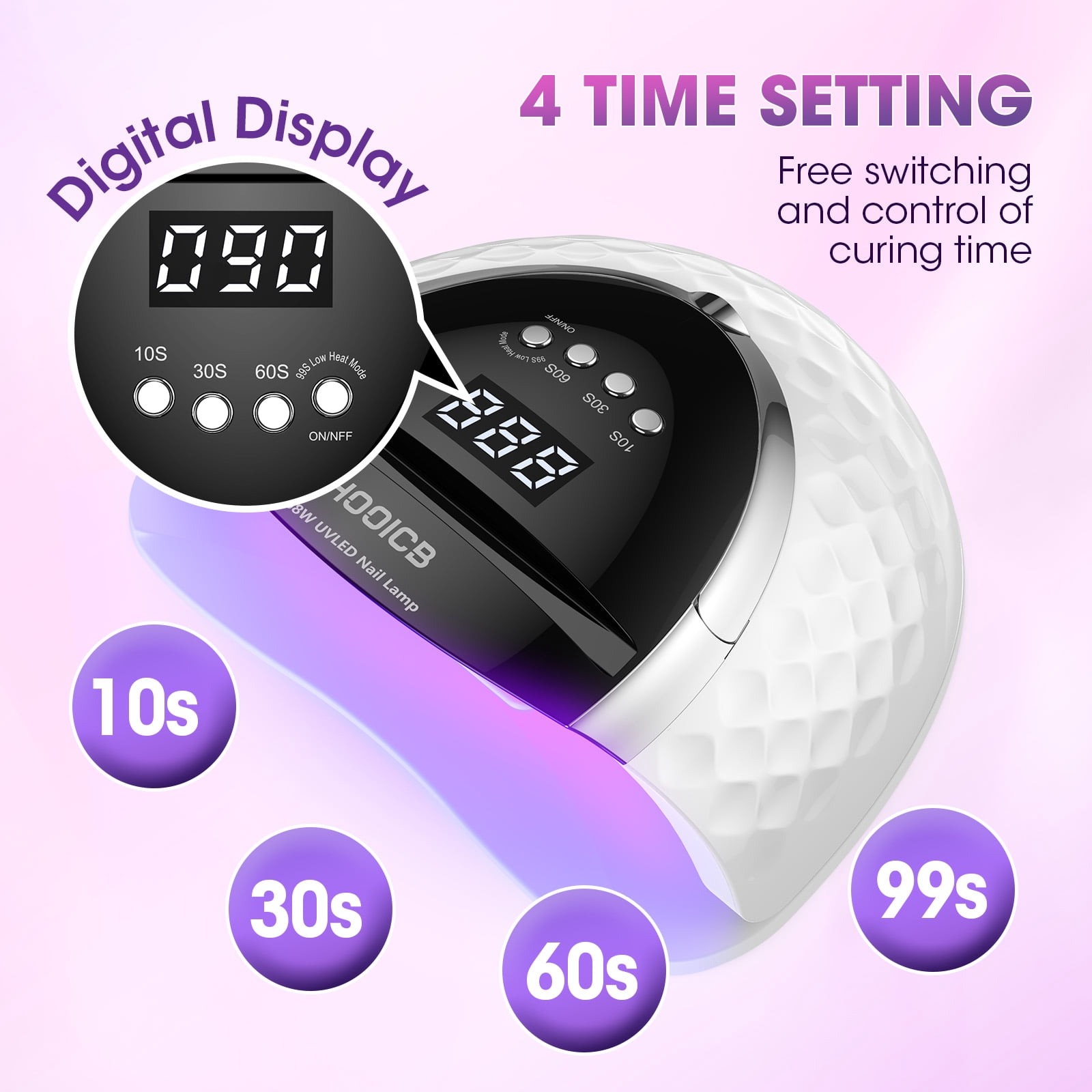 HOOICB UV LED Nail Lamp, 268W Nail Light for Gel Polish, Portable Handle, 4 Timers, 57 Lamp Beads and Automatic Sensor for Manicure Salon and Home