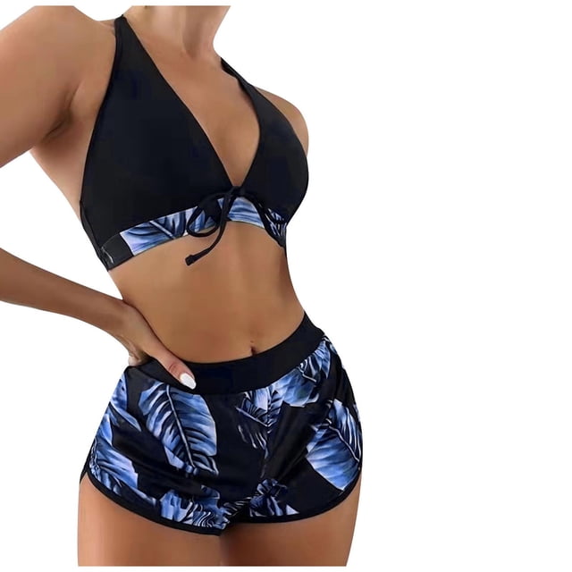 Traje de baño de 3 piezas con cintura alta y tirantes cruzados para mujer Fridja nalpqowj61359