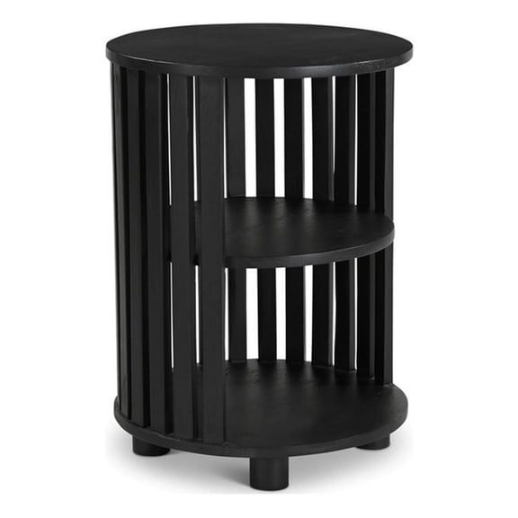 Pemberly Row Solid Wood Frame 15.75" Round End Table in Sandblasted Black