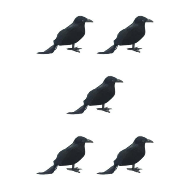 Decodeary Halloween Home Decor - High Simulation Black Crow Ornament With Fine Straight crow 5Set