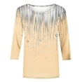 thumbnail image 4 of Dasayo Tops for Women 3/4 Sleeve Loose Beige Graphic Prints Crewneck Blouses Women's Blouse S, 4 of 9