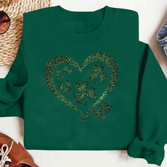Pincandy Women's St. Patrick's Day Print Round Neck Long Sleeve Fashion Casual Unhooded Sweatshirt