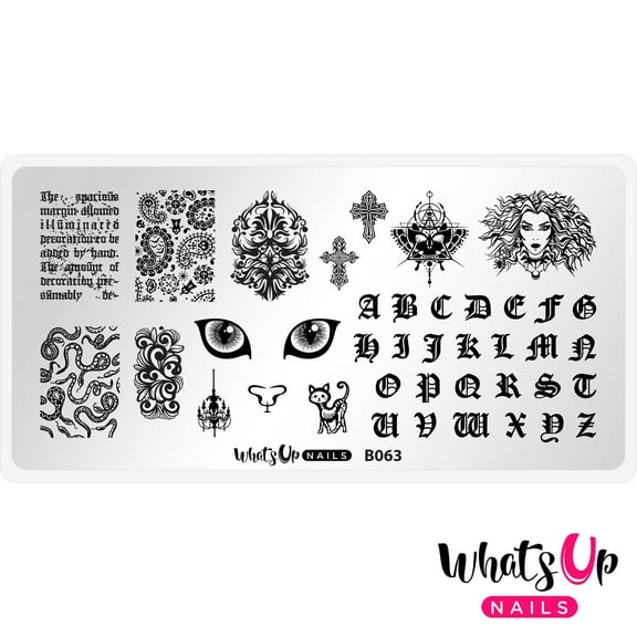 Whats Up Nails B063 Goth is the New Black Metal Stamping Plate for Nail Art Design