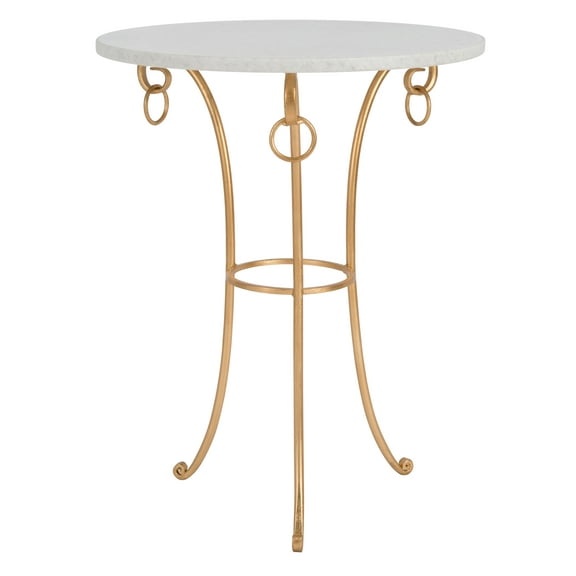 SAFAVIEH Tamara 25.5 in. H Ringed Round Top Gold Accent Table, White/Gold