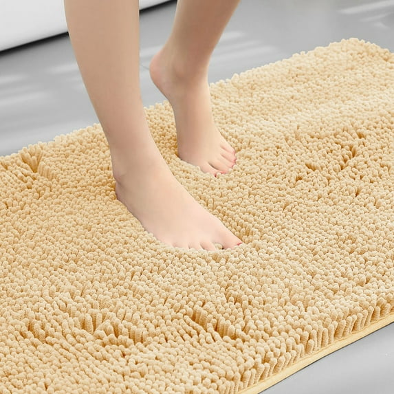 Plush Microfiber Non Slip Soft Bathroom Rug, Absorbent Machine Washable Chenille Bath Mat | Quick Dry Shag Carpet, Great for Bath, Shower, Bedroom, or Door Mat, 35"x24"