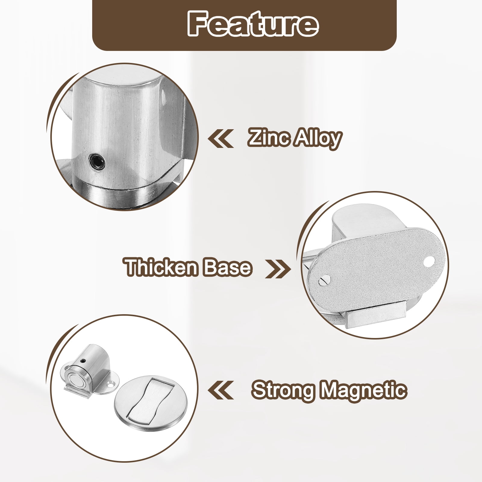 2Pcs Magnetic Door Stopper, Adjustable Floor Door Stop with Adhesive Tape Silver