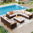 thumbnail image 2 of MAISON ARTS 11-Piece Outdoor Wicker Half-Round Furniture Set,  Half-Moon Sectional Sofa  All Weather Curved Conversation Sets 10 Seats - Type K, 2 of 5
