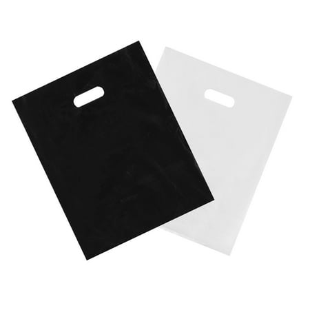 Houseables Merchandise Bags Retail Ping Bag Plastic 16 X 18 100 Pack Low Density Glossy Black And White Color With Handles For S