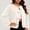 White, variant on Women's Short Tweed‑Style Jacket, Round Neck, Decorative Gold Buttons, Dual Patch Pockets, Smooth Fabric, Office‑Style Outercoat White S