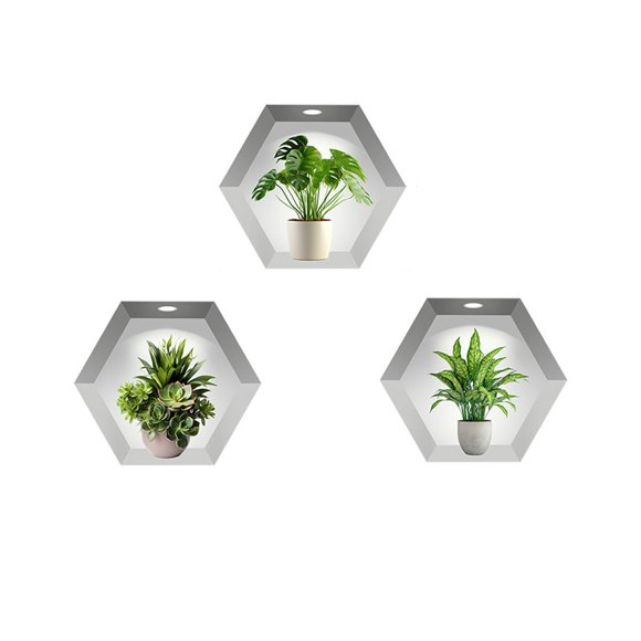 Autocollants Muraux Hexagonaux 3D Plantes Vertes Art Mural pour Salon Chambre Autocollant 3 Pcs Set