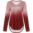 thumbnail image 4 of VANLOFE Women's Shirts Long Sleeve Shirts For Women Womens Long Sleeve V-Neck Gradient Colour Loose Casual Tee T-Shirt TopsBlouses For Women Fashion Red, 4 of 4
