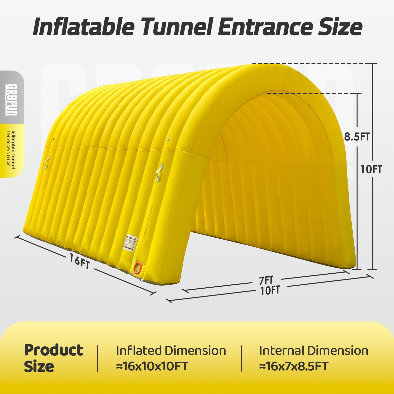 Inflatable Sports Tunnel Entrance 16x10x10FT Yellow, Built-in Blower – Event Inflatable Tunnel Tent for Team Intros, Business Promotion, Trade Shows, Advertising & Exhibitions
