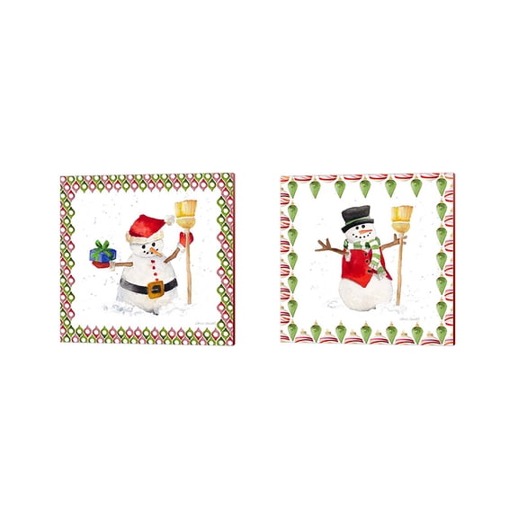 Great Art Now Christmas Snowman by Lanie Loreth 2 Piece Canvas Art Set Each 14"W x 14"H
