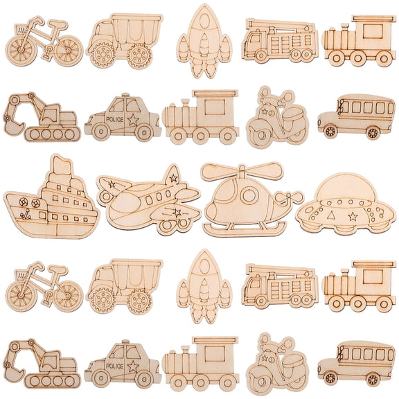 OATIPHO Home Decor Vehicle Shaped Wood Slices Beige Wood 50Pcs