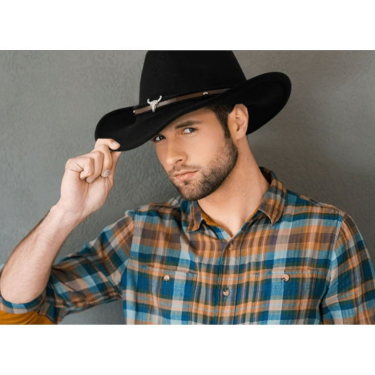 WoWstyle Unisex Black Cowboy Hat with Adjustable Leather