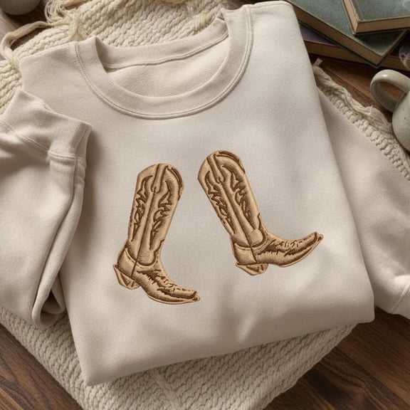 Embroidered Western Sweatshirt, Cowboy Boots Crewneck, Horse Girl Top, Ranch Style, Cowgirl Gift, Christmas Gift