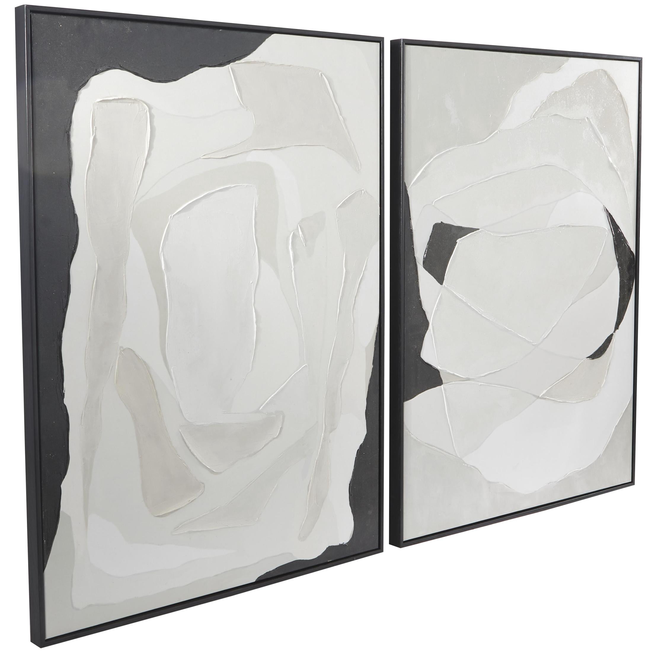 DecMode Contemporary Polystone Black and White Abstract Canvas Framed Wall Art, Set of 2 30"W x 40"H