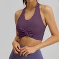 thumbnail image 4 of Women's Cropped Yoga Shirts Halter Neck Sleeveless Crop Top Built in Padded Bra Backless Pullover Tank Tops for Workout Running Purples, 4 of 8