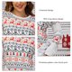 thumbnail image 3 of Camisa con estampado navideño, bloque de color, manga larga, informal, holgada, con cuello redondo, blusa con estampado, Top para mujer, blanco, XXL, 3 of 8