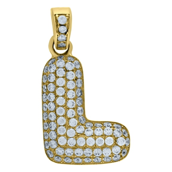 10k Yellow Gold Unisex Cubic Zirconia Bubble Initial Letter L Charm Pendant for Men Women