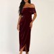 thumbnail image 5 of Vestido de terciopelo con un hombro al descubierto para mujer - Poliéster y spandex, elegante para la noche y la playa, 5 of 8