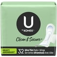 thumbnail image 1 of U by Kotex Clean & Secure Ultra Thin Pads with Wings, Heavy Absorbency32 count, 1 of 5
