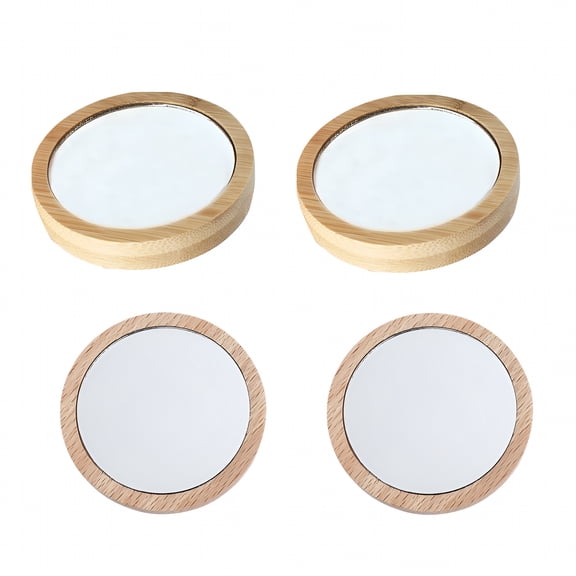 ACDANC Vintage Wood Compact Mirror Mini: Small Round Glass Mirror Circles Pocket Mirror
