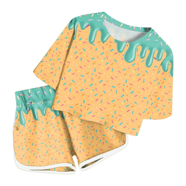 Girls Summer Outfits Quick Dry Active Performance Summer T Shirt Shorts Two Piece Set Basketball Boy Clothes 6-7 Years