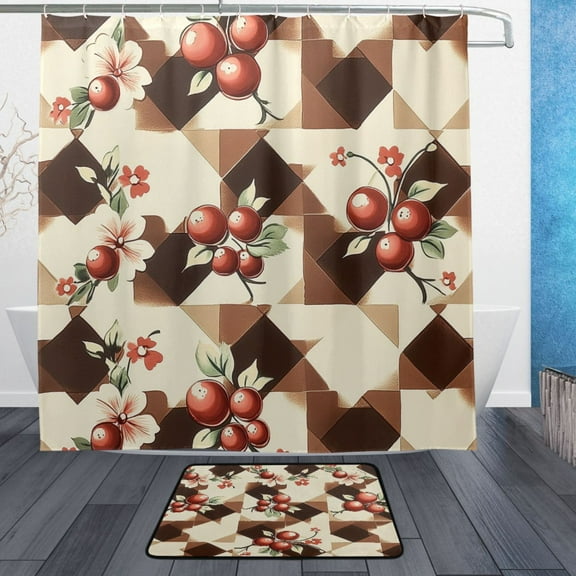 BZSMCE Shower Curtain and Bath Accessory Set,Berry Blossom Medley Pattern
