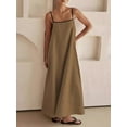 thumbnail image 4 of Michellecmm Women Summer Long Dress Spaghetti Strap Square Neck Side Pockets Sleeveless Backless Flowy Cami Dresses, 4 of 6