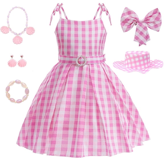Girls Movie Pink Plaid Sleeveless Dress Halloween Party Costume