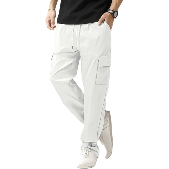 Elvqul Cargo Pants with Multi Pockets Mens Outdoor Long Pants Work Elastic Waist Tactical Pants Drawstring Solid Color Lightweight Quick Dry