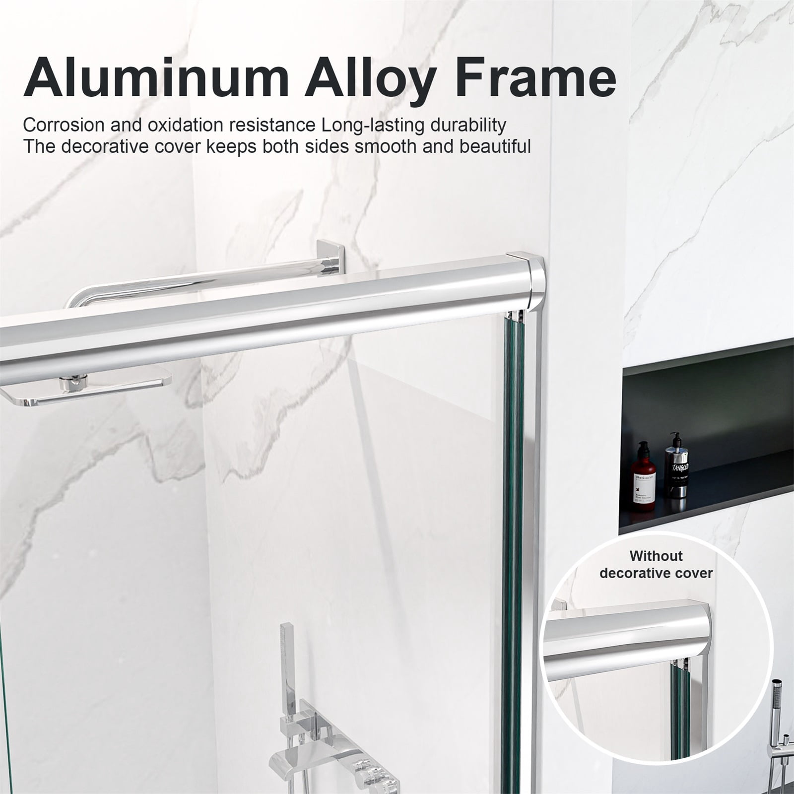 Hommoo 56"-60"W x 72"H Semi-Frameless Double Sliding Shower Door, Bypass Shower Door, 1/4" Thick SGCC Tempered Glass Door, Chrome