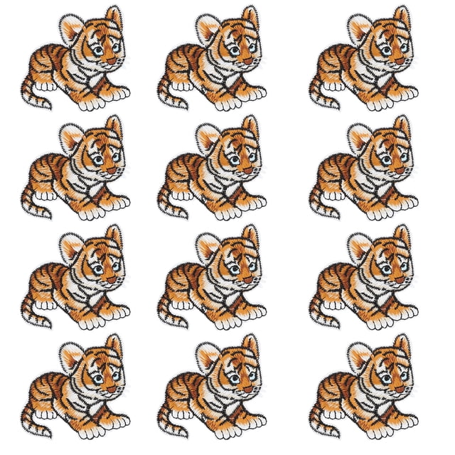 12 Uds pegatinas de tela bordadas parche con patrón Tigerkin para decoración de bolsas de ropa DIY
